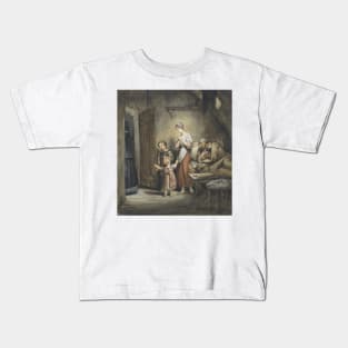 Sick Man in Bed with a Wife and Two Children Next to Him by Ary Scheffer Kids T-Shirt